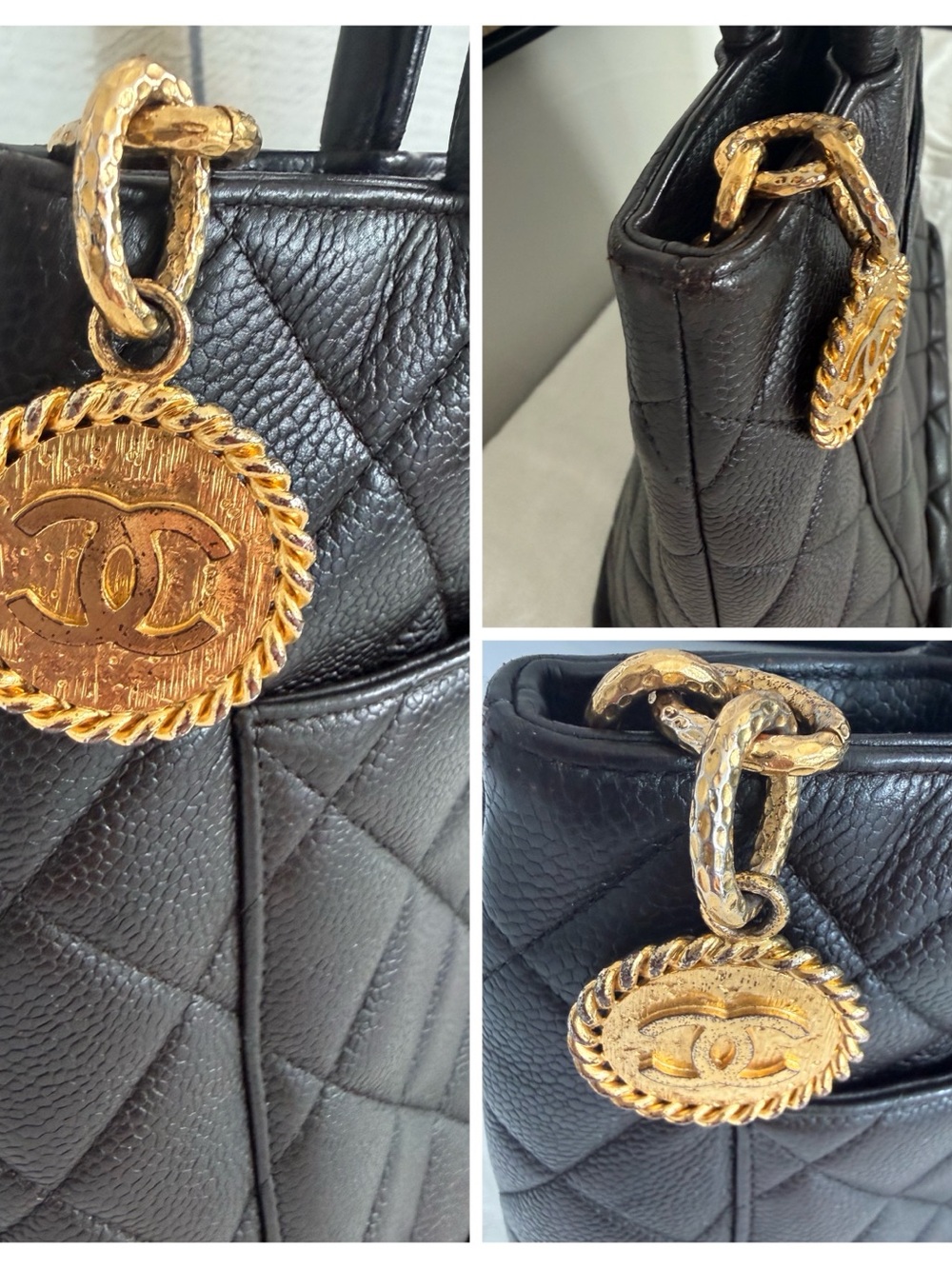Chanel Vintage Medallion Tote Dark Brown Caviar Leather Gold Hardware - Picture 5 of 10